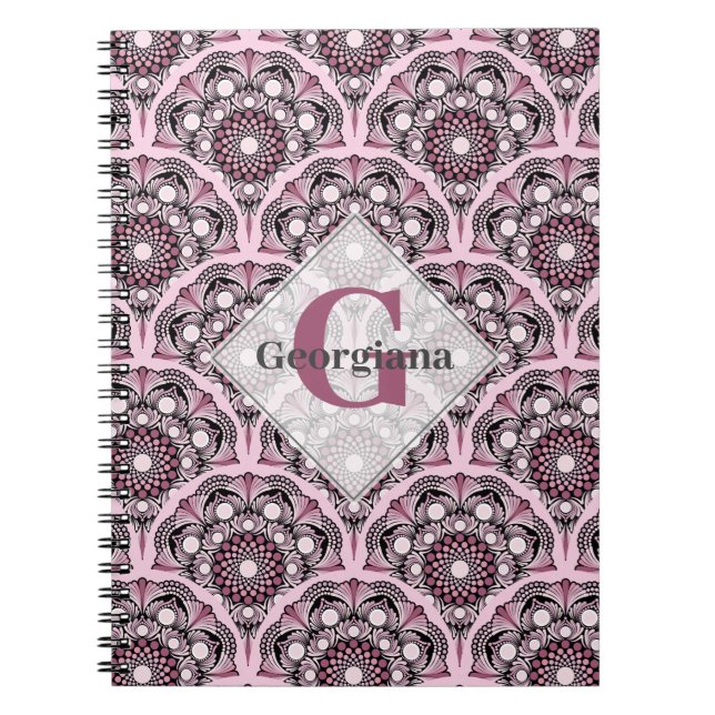 Monogrammed Deco Dusky Ro Cherry Blommar Mandala Anteckningsbok (Framsidan)