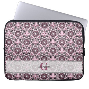 Monogrammed Deco Dusky Ro Cherry Blommar Mandala Laptop Fodral