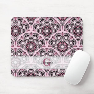 Monogrammed Deco Dusky Ro Cherry Blommar Mandala Musmatta