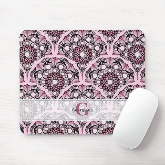 Monogrammed Deco Dusky Ro Cherry Blommar Mandala Musmatta (Med mus)