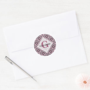 Monogrammed Deco Dusky Ro Cherry Blommar Mandala Runt Klistermärke