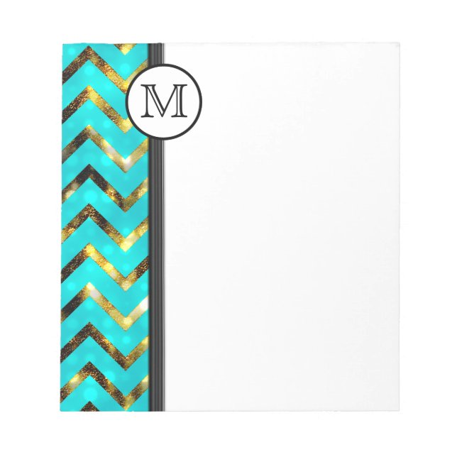 Monogrammed diva blue guld chevron mönster anteckningsblock (Framsida)