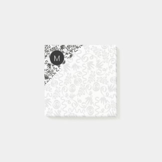 Monogrammed Doodle Curls Black and White Post-it Block