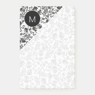 Monogrammed Doodle Curls Black and White Post-it Block