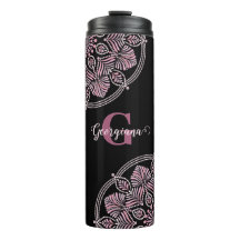 Monogrammed Dusky Ro Blommigt Fronds Dot Mandala