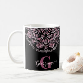 Monogrammed Dusky Ro Blommigt Fronds Dot Mandala Kaffemugg