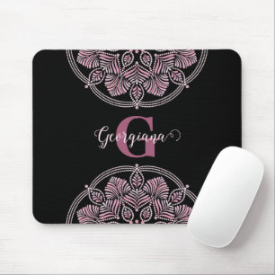 Monogrammed Dusky Ro Blommigt Fronds Dot Mandala Musmatta