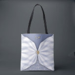 Monogrammed Dusty Blue Jewel Textile Illusion Tot Tygkasse<br><div class="desc">An elegant personalized monogram tote bag designed to capture attention with refined artistry and sophisticated detail. This custom tote features a stunning trompe-l’œil effect that beautifully mimics layered fabrics, soft shadows, white lace and delicately wrapped checkered voile. The illusion of flowing textile panels creates depth and dimension, giving the bag...</div>