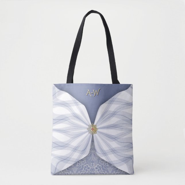 Monogrammed Dusty Blue Jewel Textile Illusion Tot Tygkasse (Framsida)