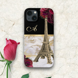Monogrammed Eiffel Torn Guld, Svarta Marble Ro