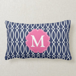 Monogrammed elegant marinblå modern spaljé lumbarkudde