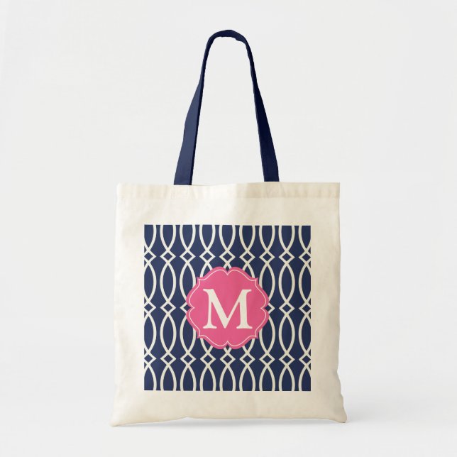 Monogrammed elegant marinblå modern spaljé tygkasse (Framsidan)