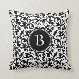 Monogrammed elegant svartvit damastast rulla kudde