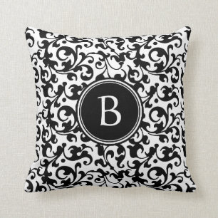 Monogrammed elegant svartvit damastast rulla kudde