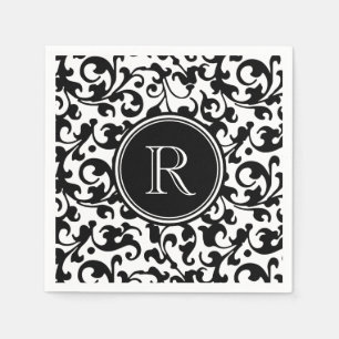 Monogrammed elegant svartvit damastast rulla pappersservett