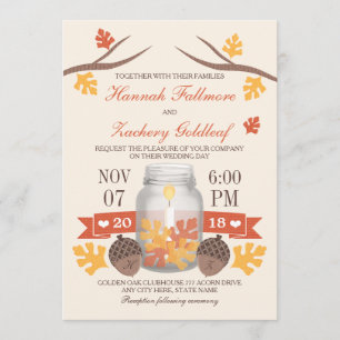 Monogrammed Fall Löv Mason Burk Bröllop Inbjudningar