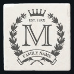 Monogrammed Family Logotyp Stone Underlägg<br><div class="desc">Laurel-andedräkten och krona-logotypen. Ange ditt ursprungliga namn,  efternamn/kort och det år du skapade. Underbar uppvärmning av hushåll/särskilda tillställningar/helgdag för en familj.</div>