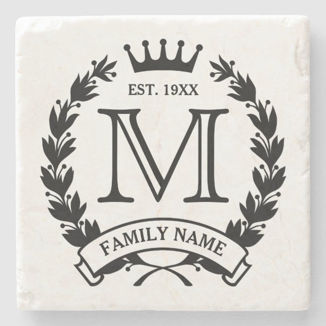 Monogrammed Family Logotyp Stone Underlägg Sten (Framsidan)