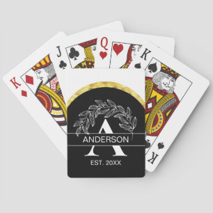 Monogrammed Family Namn Black and White Blommigt Casinokort