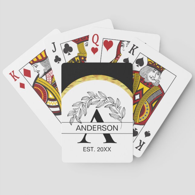 Monogrammed Family Namn Black and White Blommigt Casinokort (Baksidan)