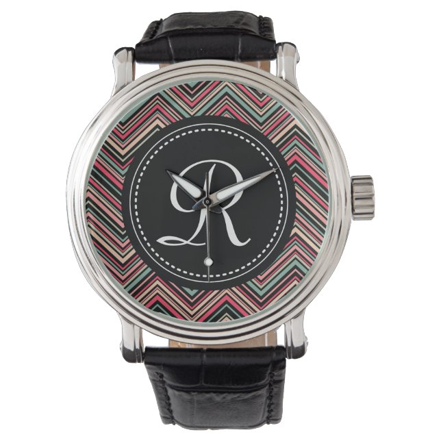 Monogrammed färgad stamost Mönster Armbandsur (Framsida)