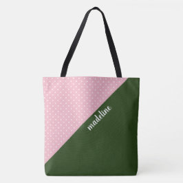 Monogrammed färgkvarter, rosa/grön w-polka dots tygkasse