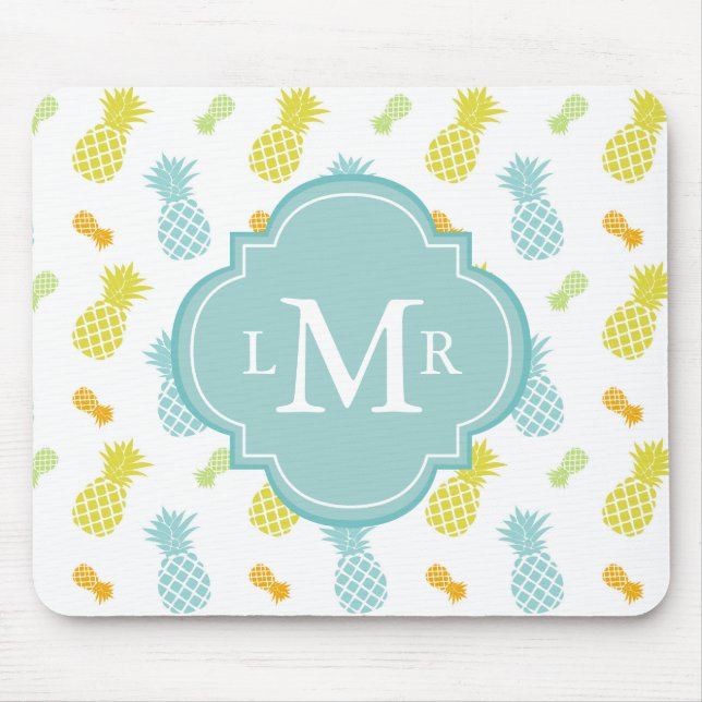 Monogrammed färgrikt ananasmönster musmatta (Framsidan)