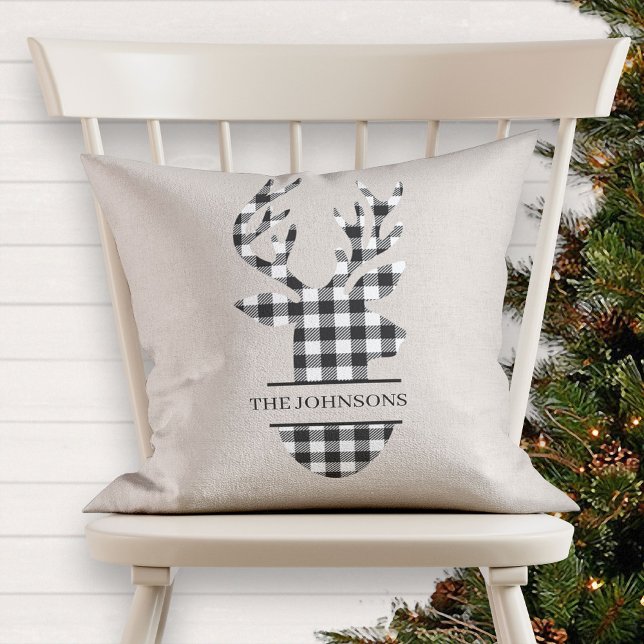 Monogrammed Farmhouse Black Beige Play Hjort Kudde (Skapare uppladdad)