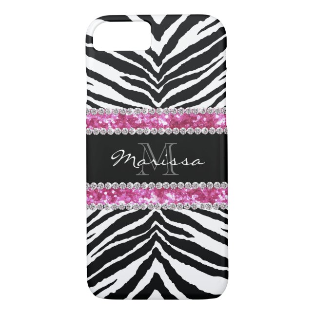 Monogrammed Faux Glitter Bling Rhinestone Girl Case-Mate iPhone Skal (Baksida)