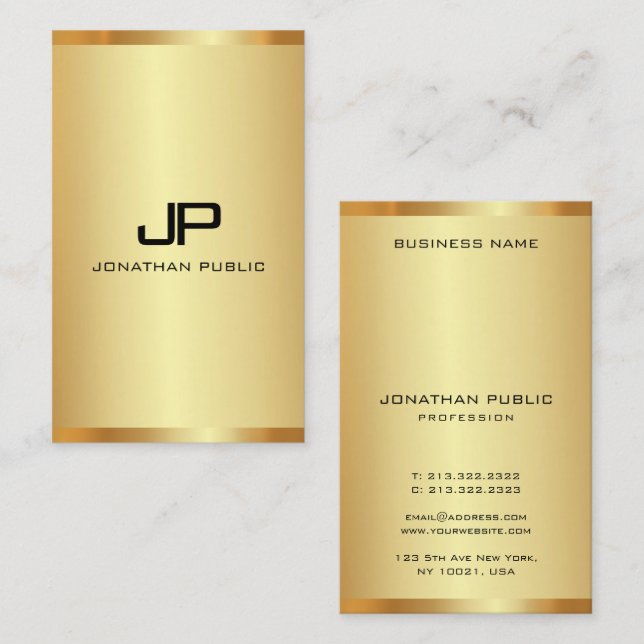 Monogrammed Faux Guld Modern Lodrät Luxury Visitkort (Fram/baksida)