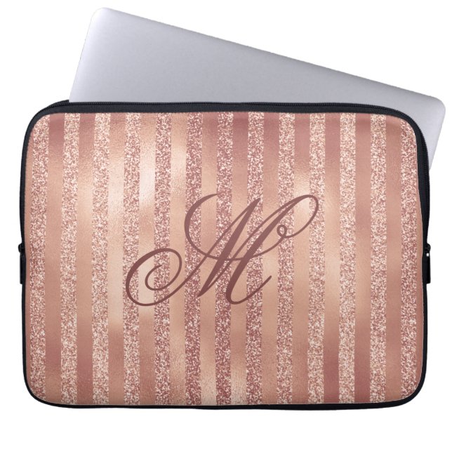 Monogrammed Faux Ro Guld Laptop sleeve 13 tum (Framsidan)