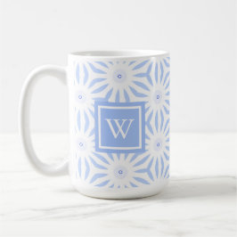 Monogrammed Feminine Elegant Blue Geometric Kaffemugg