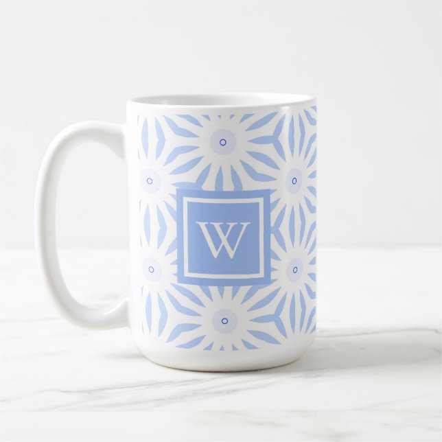 Monogrammed Feminine Elegant Blue Geometric  Kaffemugg (Vänster)