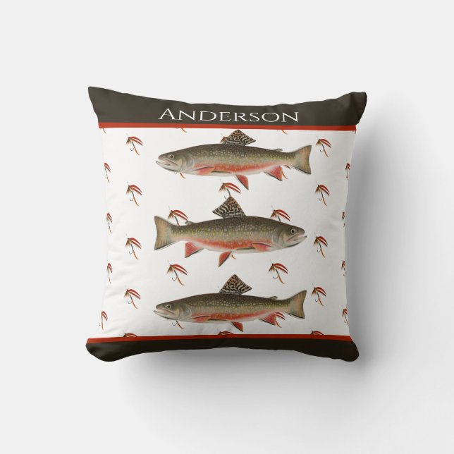 Monogrammed Fishermen Flygfiske Brook Trout Kudde (Framsida)