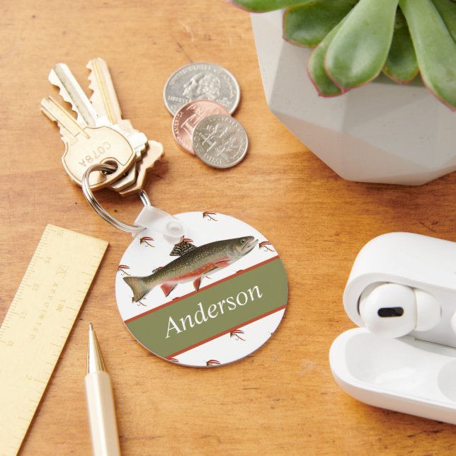 Monogrammed Fishermen Flygfiske Brook Trout Nyckelring (Skrivbord)