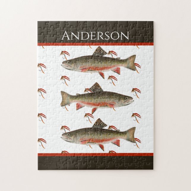 Monogrammed Fishermen Flygfiske Brook Trout Pussel (Vertikal)