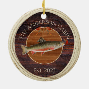 Monogrammed Fishermen Flygfiske Trout Julgransprydnad Keramik