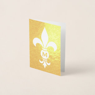 Monogrammed Fleur De Lis-Eleganten, mappad anteckn Folierat Kort