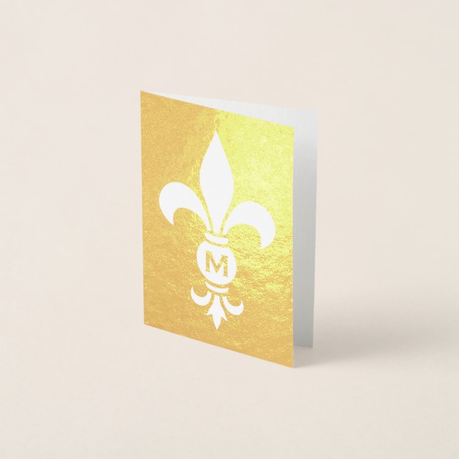 Monogrammed Fleur De Lis-Eleganten, mappad anteckn Folierat Kort (Framsida)