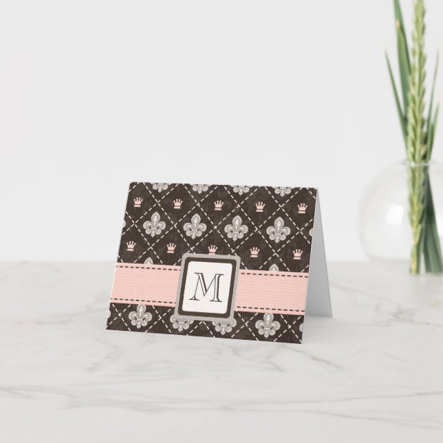 Monogrammed Fleur de Lis Notera Cards rosor och Anteckningskort (Framsida)