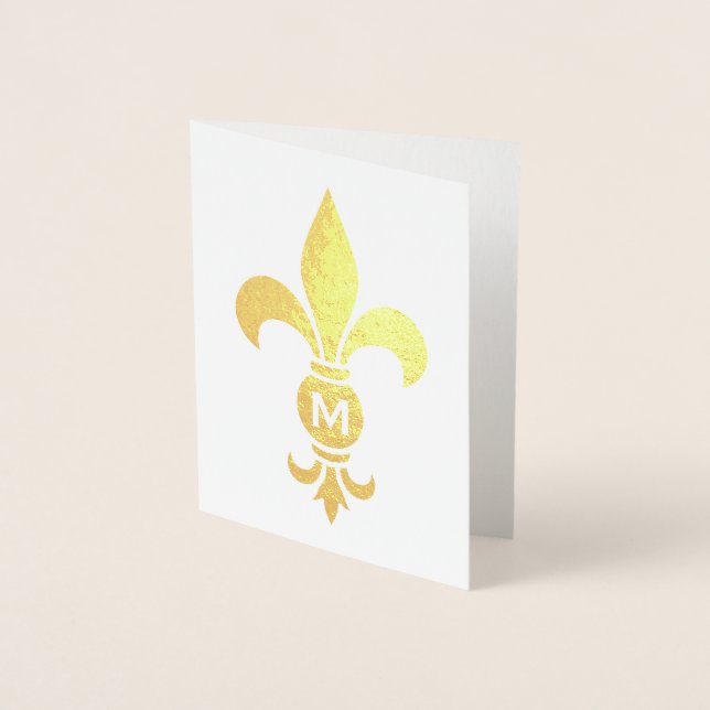 Monogrammed Fleur De Lis Simple Modern Folet Note Folierat Kort (Framsida)