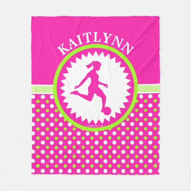 Monogrammed flickafotbollrosor - grön polka dots fleecefilt (Framsidan)