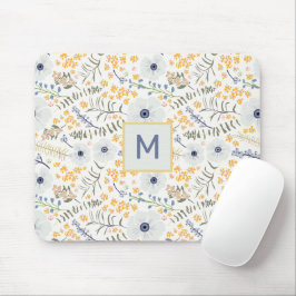 Monogrammed Flowers Gult Blue Botanical Mönster Musmatta