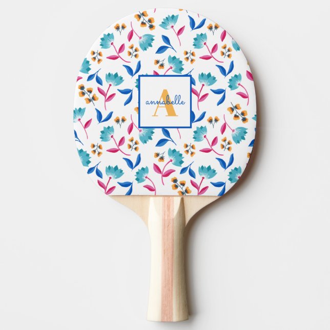 Monogrammed Folk Art-Blommönstret Pingisracket (Framsidan)