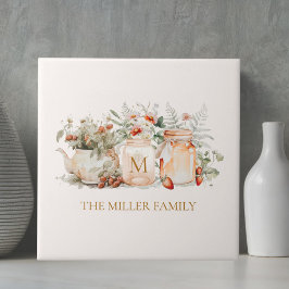 Monogrammed Forest Blommigt Botaniska familjen Nam Kakelplatta