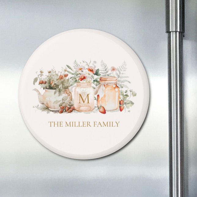 Monogrammed Forest Blommigt Botaniska familjen Nam Magnet (In situ)