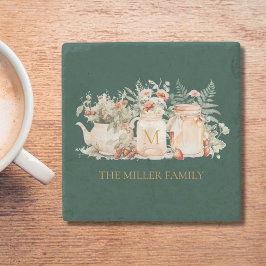 Monogrammed Forest Blommigt Botaniska familjen Nam Stenunderlägg