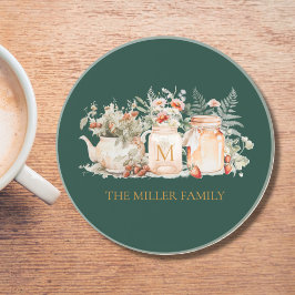 Monogrammed Forest Blommigt Botaniska familjen Nam Underlägg