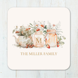 Monogrammed Forest Blommigt Botaniska familjen Nam Underlägg Papper Kvadrat