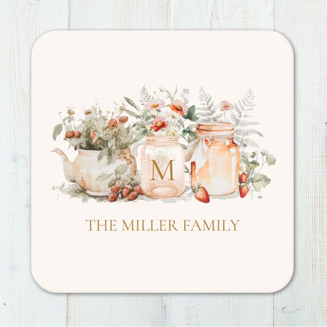 Monogrammed Forest Blommigt Botaniska familjen Nam Underlägg Papper Kvadrat (In situ)